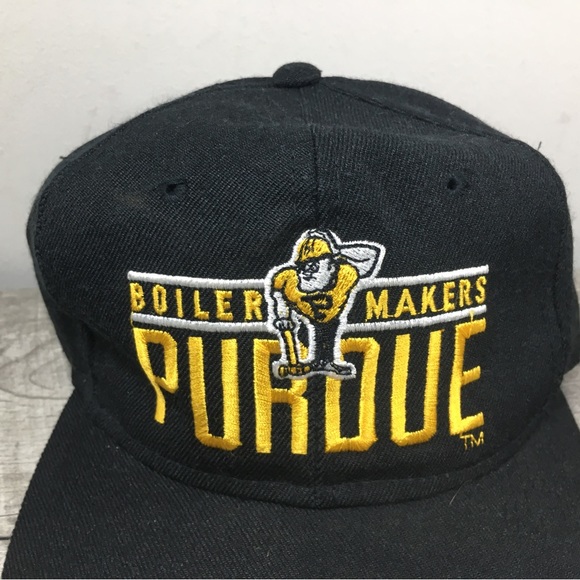 Vintage Youngam Purdue Boilermakers Black SnapBack College Plain Logo Cap Hat - Picture 3 of 11